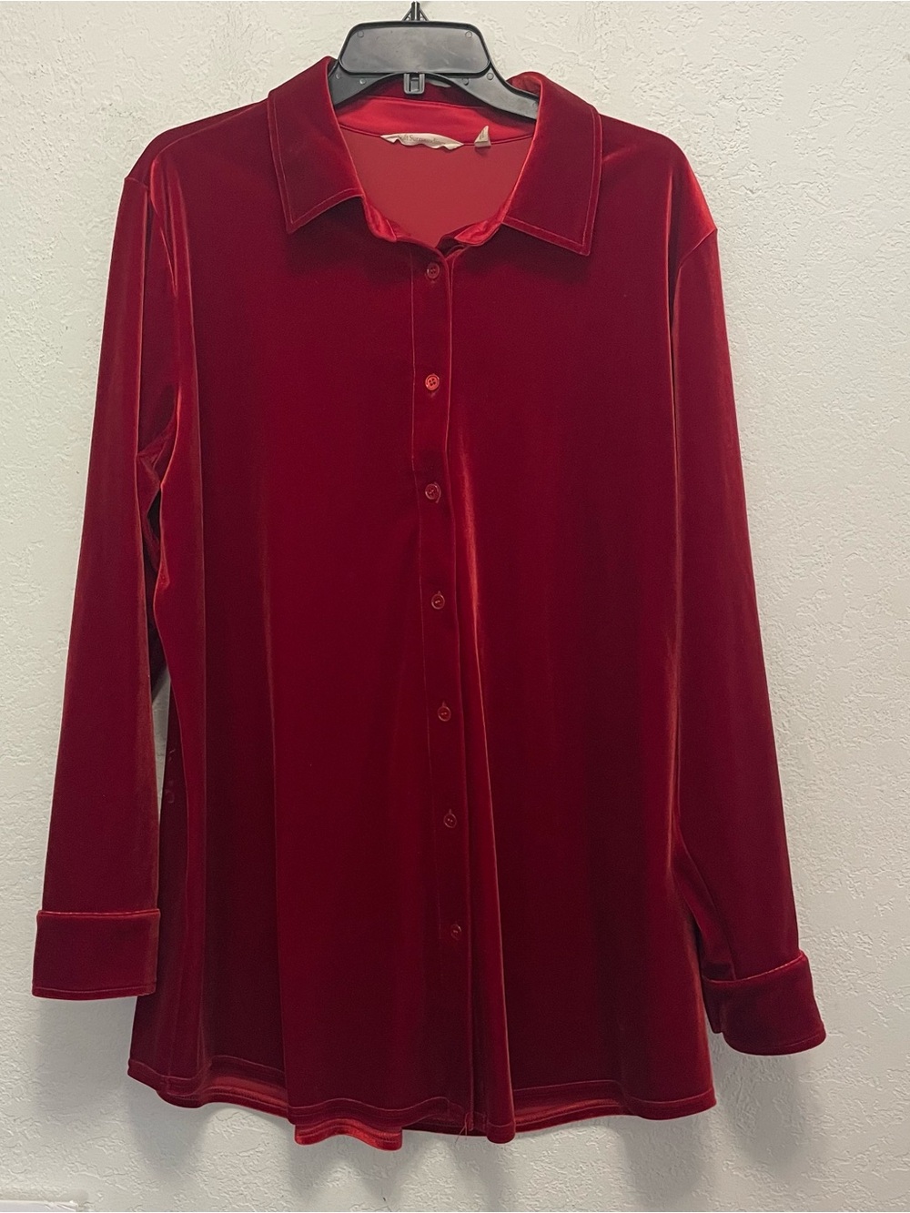 Soft Surroundings Women’s Red Velvet Button Down Shirt Long Sleeve Stretch XL